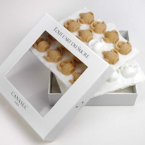 Canasuc Paris, A La Bonne Heure, Pur Sucre de Canne,"Window Gift Box" of 32 Assorted French Molded Teapot Sugar Pieces, White & Amber, 3.35 Oz...
