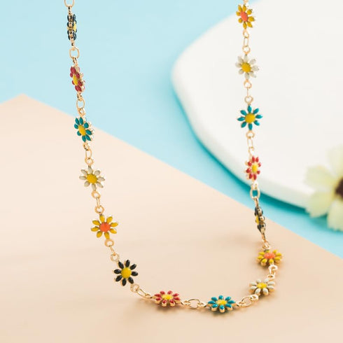 Daisy Flower Necklace Bracelet for Women Bohemian Enamel Daisy Choker Necklace Bracelet Handmade Gold Daisy Spring Sunflower Daisy Bracelet for Wo...