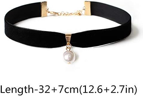 Gothic Black Velvet Choker Necklace Set Vintage Punk Simple Thin Pearl Pendant Cloth Choker Necklace Jewelry for Women...