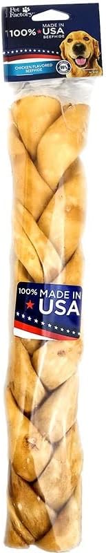 Pet Factory 100% Made in USA Beefhide 12" Braided Stick Dog Chew Treat - Chicken Flavor, 1 Count/1 Pack...