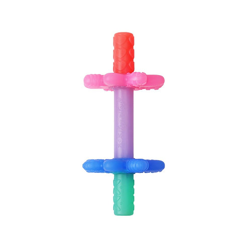 Itzy Ritzy Teensy Tube Teether; Textured Hollow Baby Teething Tube That Reaches Front Teeth & Back Molars, Made of Soft Silicone (Pink Rainbow)...