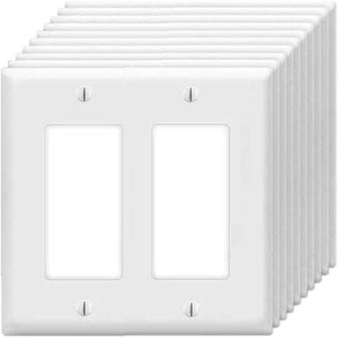 Decorator Wall Plates 2-Gang Switch Outlet Electrical Cover Pate Unbreakable Thermoplastic Faceplate for Light Receptacle Outlet Switch, White (10...