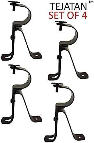 Curtain Rod Bracket for 1-Inch Diameter rods - (Set of 4 (2 Pairs, Black) (Can Also be Known as Curtain Rod Hangers, Drape Rod Hooks for Wall, Cur...