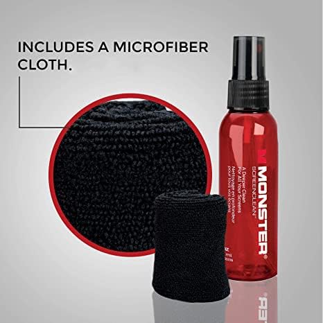Monster 2 oz. Spray Screen Cleaner Kit with Microfiber Cloth for Electronic Devices – Ideal for LED, LCD, OLED, Smart TV, Computer Monitors, Lapto...
