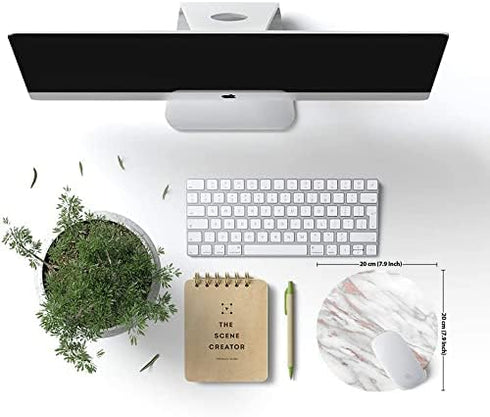 Mouse Pad, White Rose Gold Marble Mouse Pad, Customized Premium-Textured Round Mouse Pad, Washable Mousepads with Lycra Cloth, Non-Slip Rubber Bas...