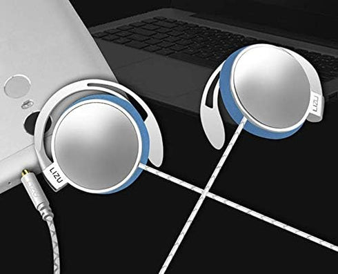 Clip On Earphones?Over Ear Running Stereophone Headphones for Workout Exercise Gym Compatible for iPhone, Android Mobile Phone, with Microphone an...