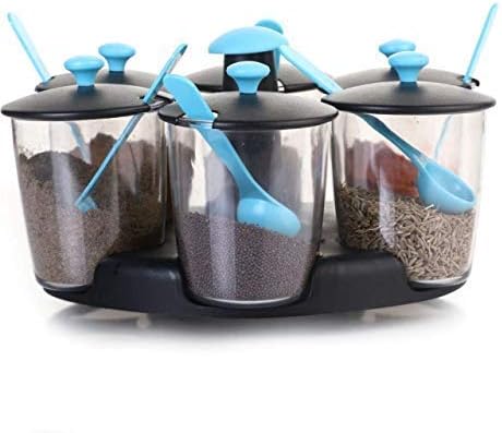 G & D Revolving Plastic Multi Purpose Aachar Pickle Container Masala Tray Dining Spice Stand Jar Box Transparent Condiment Set Masala Rack revolvi...