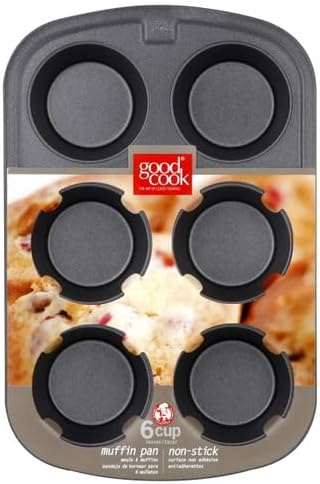 GoodCook Everyday Nonstick Steel Muffin Pan, 6 cup, Gray...
