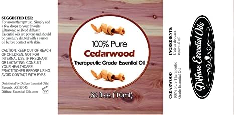 Diffuse Essential Oils 10ml - Cedarwood Essential Oil - 0.33 Fluid Ounces...