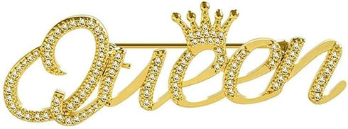 Queen Crown Brooch Pins Shiny Crystal Crown Brooch Pin Rhinestone Queen Letter Brooches Pin Fashion Elegant Crown Shape Princess Brooches Dress Sw...