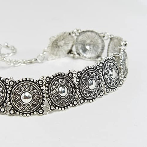 Vintage Choker Necklace, Victorian Style Concho Ethnic Boho Cameo Metal Collar Necklace for Women Vacation Retro Bohemian Jewelry...