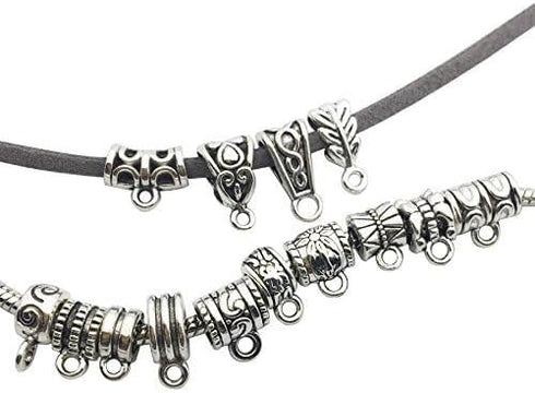 100g (About 125pcs) Mixed Tibetan Tube, Spacer Bail Bead Hanger Fit Charm European Bracelet Pendant (Antique Silver), 125...