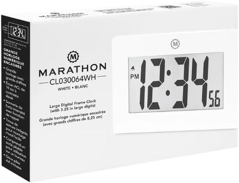 MARATHON Large Digital Wall Clock with 8” Display, White - Easy to Read...