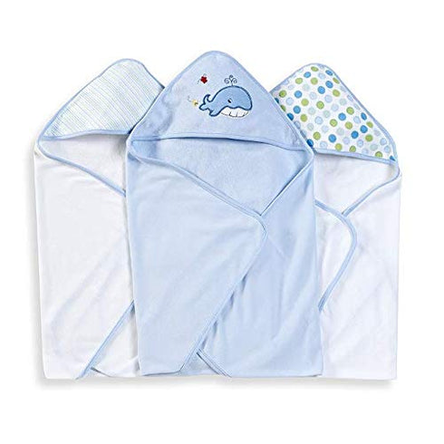 Spasilk Hooded Towel Set for Newborn Boys and Girls, Soft Terry Baby Towels, Baby Bath Essentials, Ideal, Blue Whale, Pack of 3...