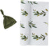 Little Jump stretchy baby Swaddle Blanket and Hat Bow Set, Olive Branches Jersey Cotton Receiving Blanket, newborn hospital outfit for Boys (Green...