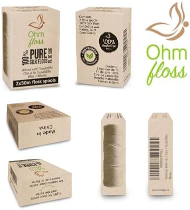 Ohm Earth’s Ohm Floss Refill – Natural Biodegradable Silk Dental Floss for Refillable Bamboo/Steel Holder, Natural Candelilla Wax, 100% Compostabl...