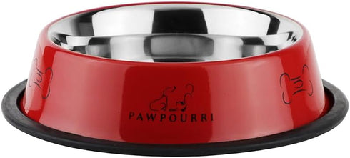 Printed Anti-Skid Water and Food Feeding for Dogs and Cats Feeder Stainless Steel Pet Bowl (23.6 fl oz, Red)...