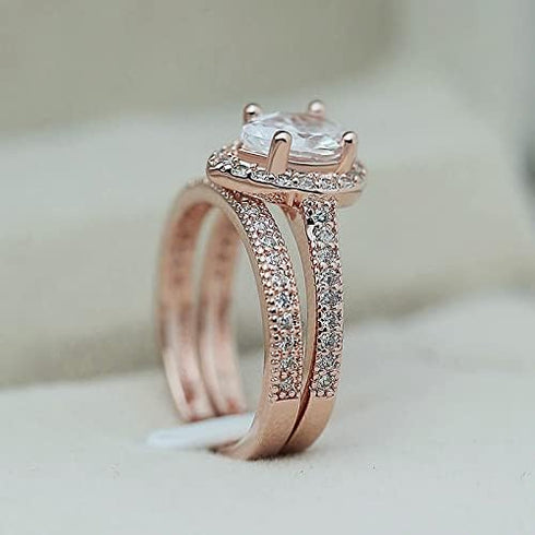 Classic Pear Shaped Water Drop Zircon Engagement Ring Fashion Ladies Trend Ring Set (6)...