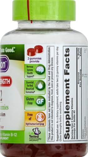 Vitafusion Extra Strength Vitamin B12 Gummy Vitamins for Energy Metabolism Support and Nervous System Health Support, Cherry Flavored, America’s N...