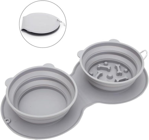 3-in-1 Foldable Slow Feeder Dog Bowls with Non-Spill Silicone Mat - Perfect for Large, Medium, and Small Breeds - Promotes Healthy Eating Habits -...