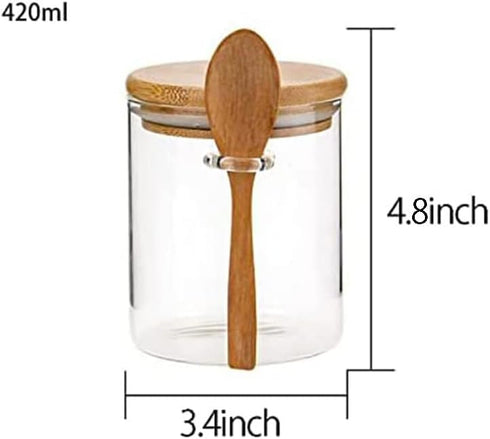 123Arts Glass Container Sugar Bowl Spice Jar Food Storage with Wooden Lid and Spoon...