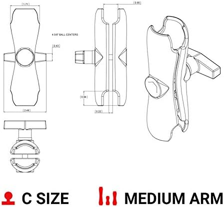 RAM Mounts Double Socket Arm RAM-201U Medium Arm Compatible with RAM C Size 1.5" Ball Components...