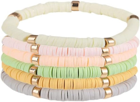 Bohemian Ploymer Clay Surfer Bracelet for Women Teen Girls Summer Beach Layering Colorful Beaded Stretch Stackable Friendship Boho Bead Bracelet S...