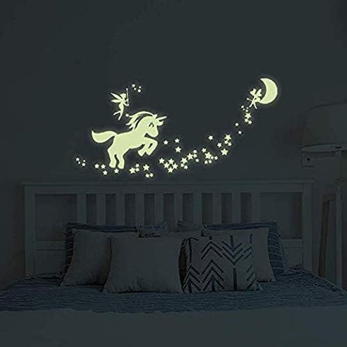 BENBO Wall Decals Glow in Dark Cute Horse Stars Fairytale Fairy Wall Stickers DIY Kids Girls Bedroom Home Nursery Room Wall Mural Decor...
