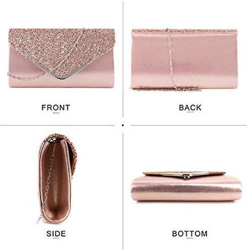 Womens Shiny Glitter Evening Clutch Envelope Handbag Chain Purse for Wedding Party Prom Gift for Mom Wife Girlfriend...