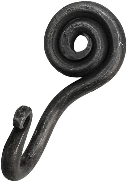 Hand Forged Spiral Hooks Set of 6 Pcs Handmade Wrought Iron Wall Mounted Coat Hook Blacksmith Metal Wall Towel Hooks Rack Black Antique Finish Wal...