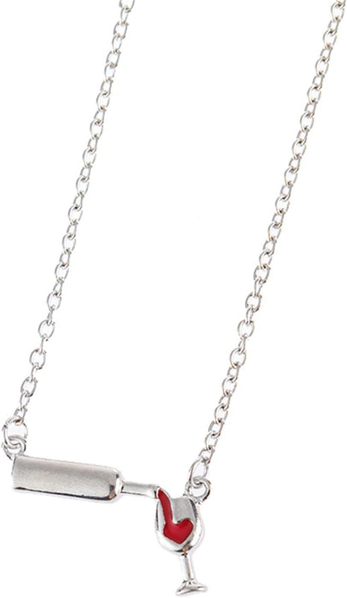 2-3Pcs Wine Glass Bottle Cup Pendant Necklace Set Enamel Love Heart Adjustable Chain Necklace for Women Lover Cheers Clavicle Jewelry Valentine's ...