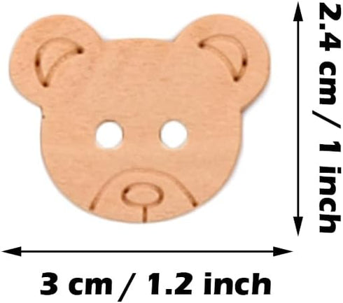 50 Pcs Wooden Bear Buttons with Round 2 Holes DIY Craft Sewing Buttons for Handmade Scrapbooking Art Project Home Ornament...