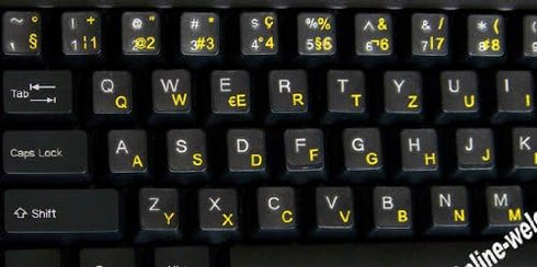 Swiss French German Keyboard Stickers Transparent Background Yellow Letters for Any Laptop Computer PC Desktop Notebook...