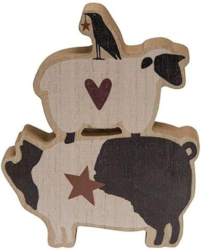 Hearthside Wood Animal Critter Stack Chunky Shelf Sitter - Crow Sheep Pig - Farmhouse Rustic Distressed Primitive...
