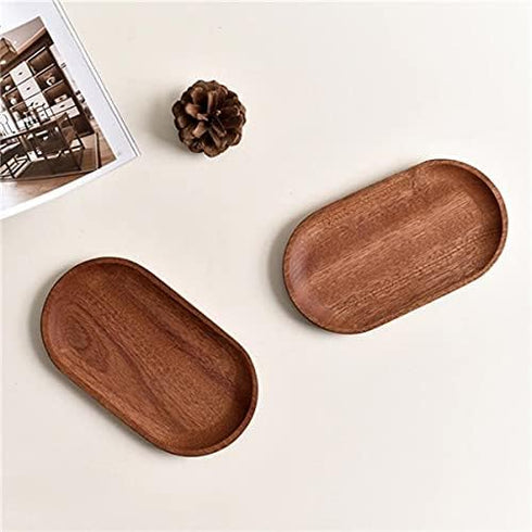Mini Serving Tray for Jewellery Key Coin Set of 2, Oval Natural Wood Dessert Cup Tray, Small Wooden Cheese Plate, Tableware Decorative Tray (2)...