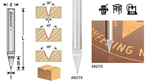 Amana Tool - 45771 Solid Carbide 30° Engraving 0.005 Tip Width x 1/4" Shank Sign...