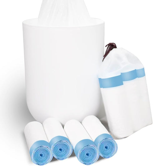 Small Trash Bag, 1.2 Gallon Garbage Bags for Bathroom 75 Counts, 1 Gallon Trash Can liners with Drawstring, Blue Strap Basket Liners, Mini Trash B...