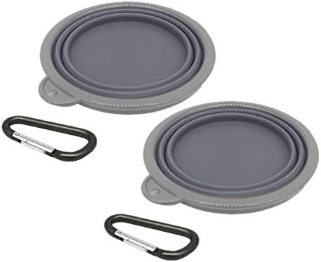 Collapsible Portable Silicone Big Dog Bowls,2 Pack,34 oz/Each Bowl,Silicone Basic Bowl with Plastic Rim and D-Ring,Foldable Travel pet Feeder,Port...