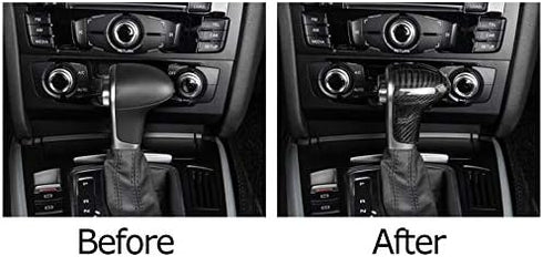 iJDMTOY 2pc Set Glossy Black Carbon Fiber Pattern Shift Knob Cover Shell Compatible with Audi 2013-2016 A4 A5 Q7, 2012-2015 A6 A7, 2013-2017 Q5, e...