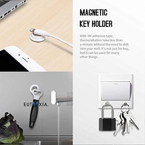 Eutuxia Magnetic Key Holder for Wall - Get Your Car & Home Keys Easier and Faster. Heavy Duty Magnets, Wall Key Holder, No Drilling, 3M Key Hook. ...
