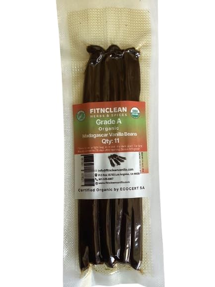 11 Madagascar Organic Vanilla Beans Grade A. Certified USDA Organic. ~6" by FITNCLEAN VANILLA for Cooking, Extract and Baking. Bourbon Fresh Gourm...