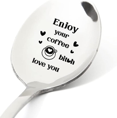 Enjoy Your Coffee Spoon Gift for Best Friends Boyfriend Husband Anniversary Birthday Gifts for BFF Bestie Funny Coffee Stir Spoons Gift for Coffee...