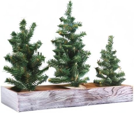 Winlyn 3 Pack Mini Canadian Pine Trees with Wood Bases Artificial Miniature Christmas Trees and Rustic Planter for Holiday Season Tabletop Decorat...