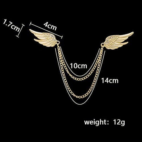 Angel Wings Tassel Chain Brooch Collar Pins. Rhinestone Metal Feather Lapel Pin, Suit Coat Breastpin for Women Men's Accessories...