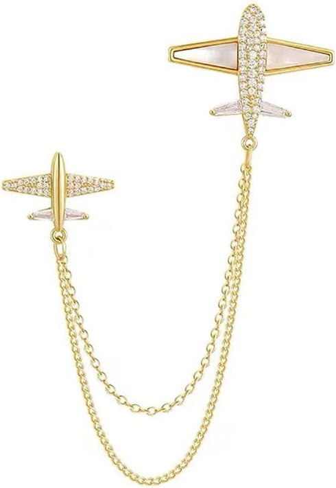 Dainty Airplane Brooch Pin for Women Girls Cubic Zirconia Rhinestone Chain Tassel Aircraft Plane Lapel Pin Dress Banquet Jackets Hats Scarf Access...