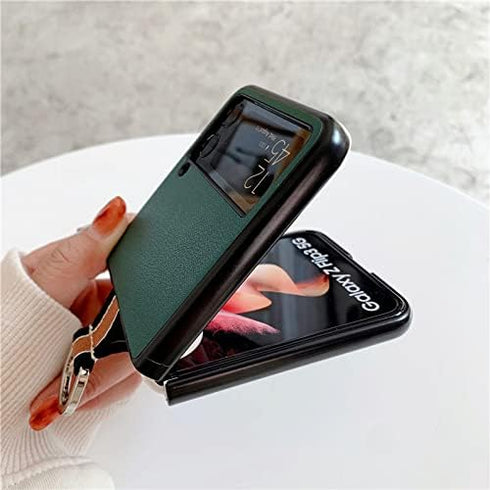 Lunivop Phone Case, Samsung Galaxy Z Flip3 5G Compatible, Luxury Ultra Slim Cover Hard Plastic PU Leather Shockproof Case with Ring, Green...