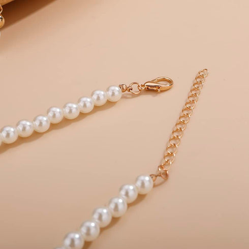 2PCS Women Statement Faux Pearl Necklaces Chunky Collar Bib Choker Necklace and Earrings Multi Strand Pearl Necklace 1920s Costume Jewelry for Wom...