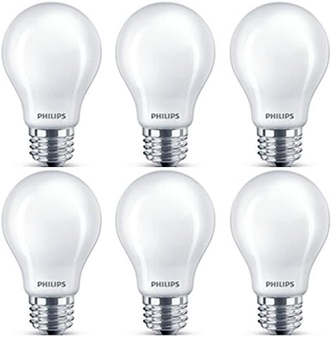 Philips LED Classic Glass Non-Dimmable A19 Light Bulb: 450-Lumen, 5000-Kelvin, 4.5-Watt (40-Watt Equivalent), E26 Base, Daylight, Frosted, 6-Pack...