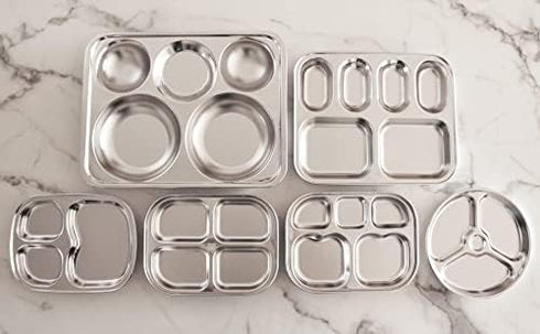 Korean Stainless Steel Divided Plates by KS&E, Little Kids Toddlers Babies small Tray, BPA Free, Diet Food Control, Compact Serving Platter, Snack...
