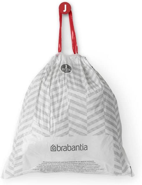 Brabantia PerfectFit Trash Bags (Size J/5.3-6.6 Gal) Thick Plastic Trash Can Liners with Drawstring Handles (40 Bags)...